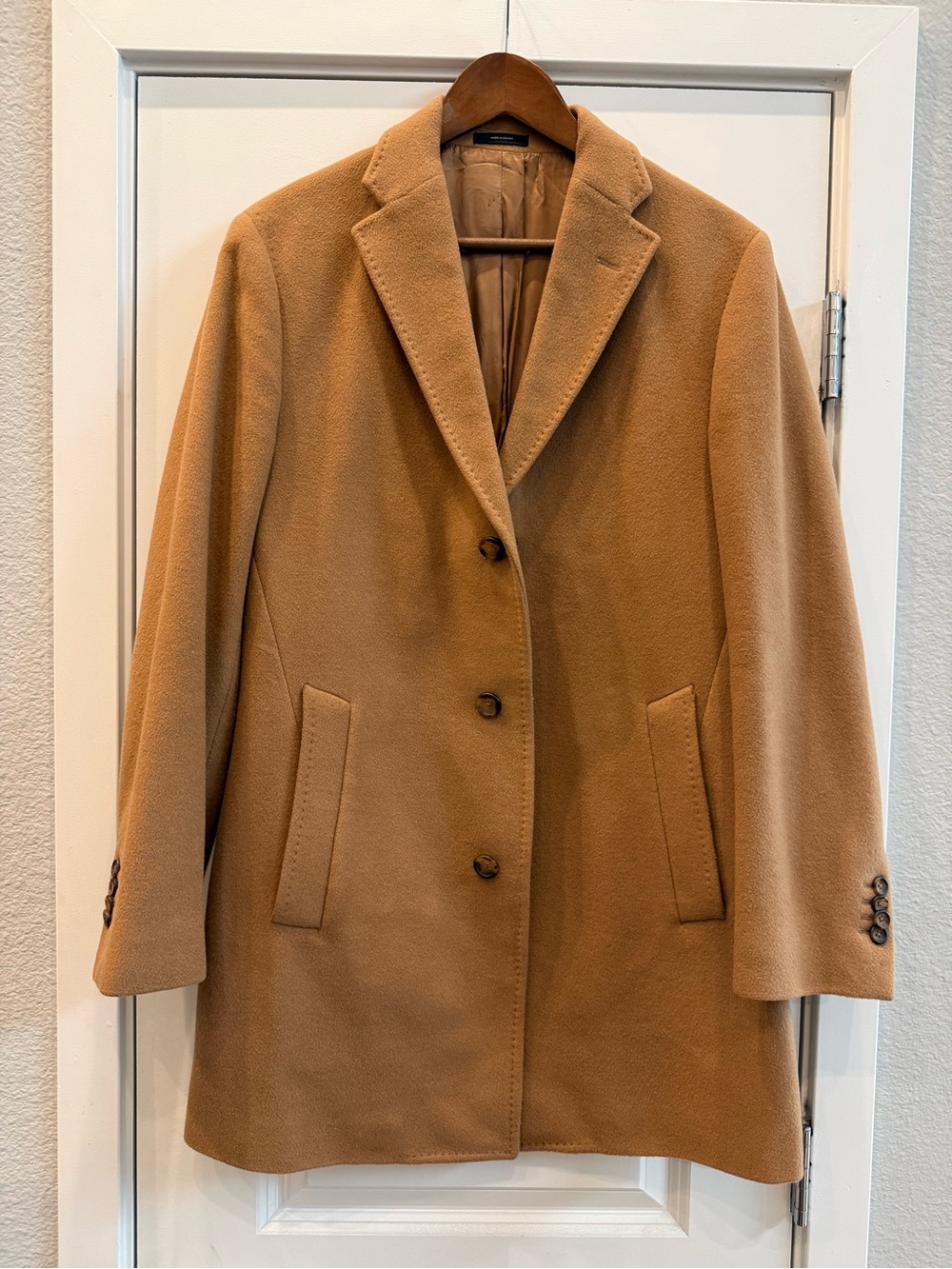 Massimo Dutti Camel Brown Single-Breasted Wool Pea Coat